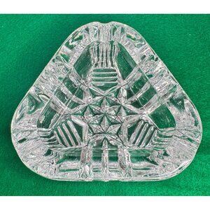 Vintage Triangular Heavy Cut Crystal Glass Ashtray With Geometric Patterns